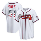 Atlanta Braves #51 Chris Sale Player White Fedasgoge USA 250 Fourth Of July Limited Home Game Stitched Jerseys