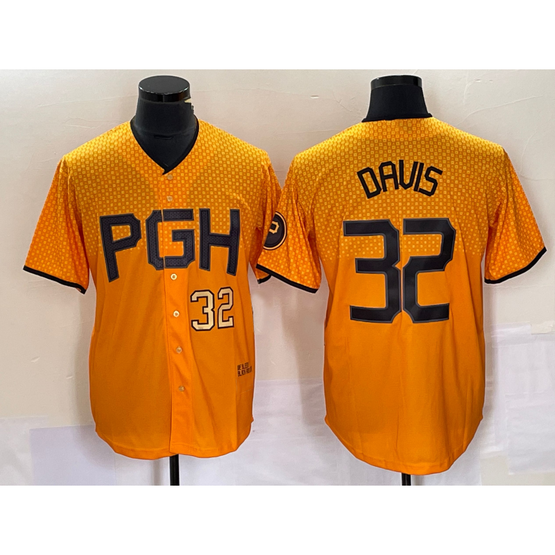 Pittsburgh Pirates #32 Henry Davis Number Yellow Fedasgoge 2023 City Connect Stitched Jersey 3