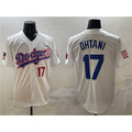 Los Angeles Dodgers #17 Shohei Ohtani White Fedasgoge With American Flag Patch Limited Stitched Jersey