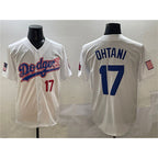 Los Angeles Dodgers #17 Shohei Ohtani White Fedasgoge With American Flag Patch Limited Stitched Jersey
