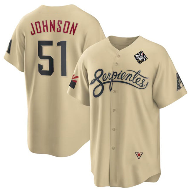 Arizona Diamondbacks #51 Randy Johnson Gold Fedasgoge 2023 World Series City Connect Cool Base Stitched Jersey
