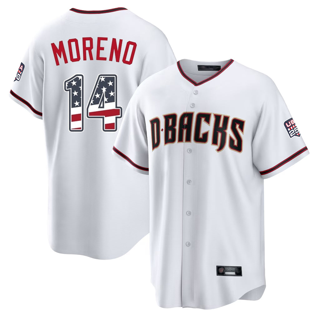 Arizona Diamondbacks #14 Gabriel Moreno Player White Fedasgoge USA 250 Fourth of July Home Game Stitched Jerseys