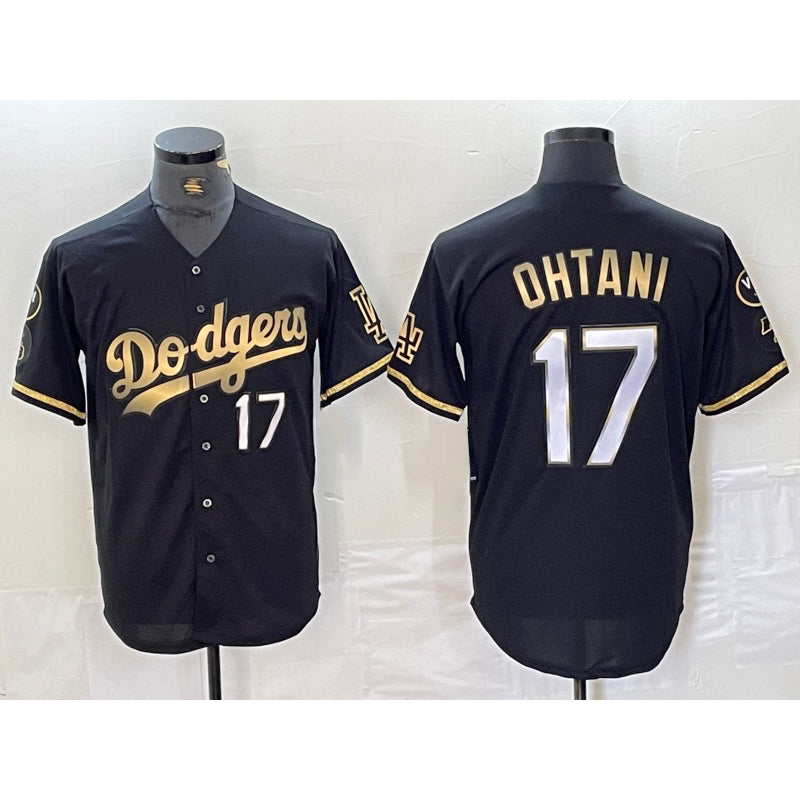Los Angeles Dodgers #17 Shohei Ohtani Number Black Gold Fedasgoge Fashion Stitched Cool Base Limited Jersey