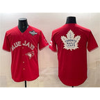 Toronto Blue Jays & Leafs Red Fedasgoge 2025 World Series With White Leafs Logo Cool Base Stitched Jersey