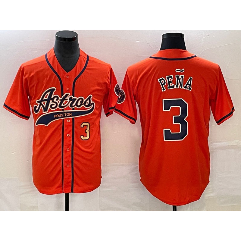 Houston Astros #3 Jeremy Pena Number Orange Fedasgoge With Patch Cool Base Stitched Jersey