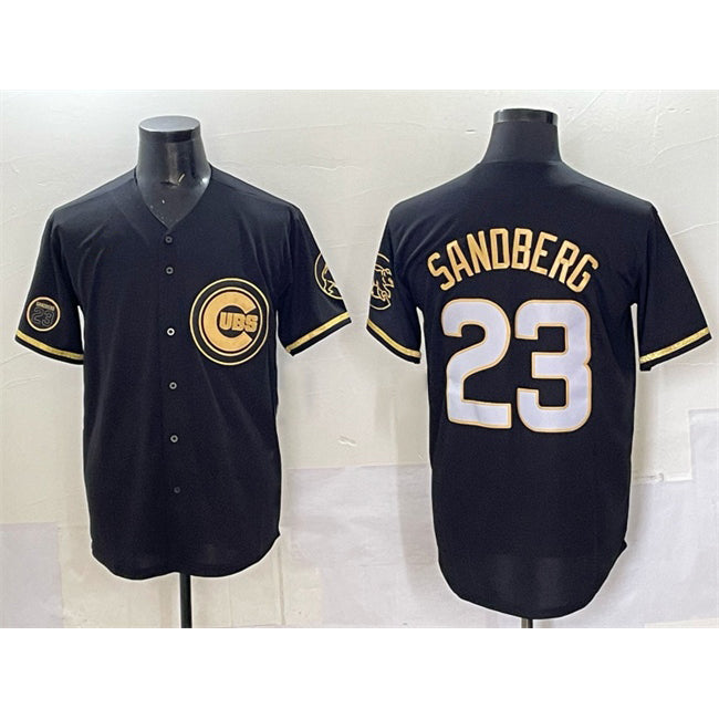 Chicago Cubs #23 Ryne Sandberg Black Fedasgoge Gold 'Ryne Sandberg Tribute' Vapor Limited V2 Stitched Jersey