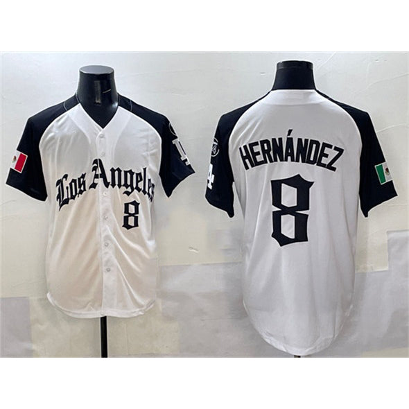 Los Angeles Dodgers #8 Enrique Hernandez White Black Fedasgoge Mexico 2025 LA Gothic Style With Fernando Patch Vapor Premier Limited Stitched Jersey