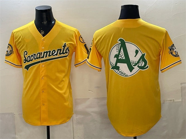 Oakland Athletics Team Big Logo 2026 Yellow Fedasgoge Alternate Sacramento Celebrating 125 Years Vapor Limited Stitched Jerseys 2