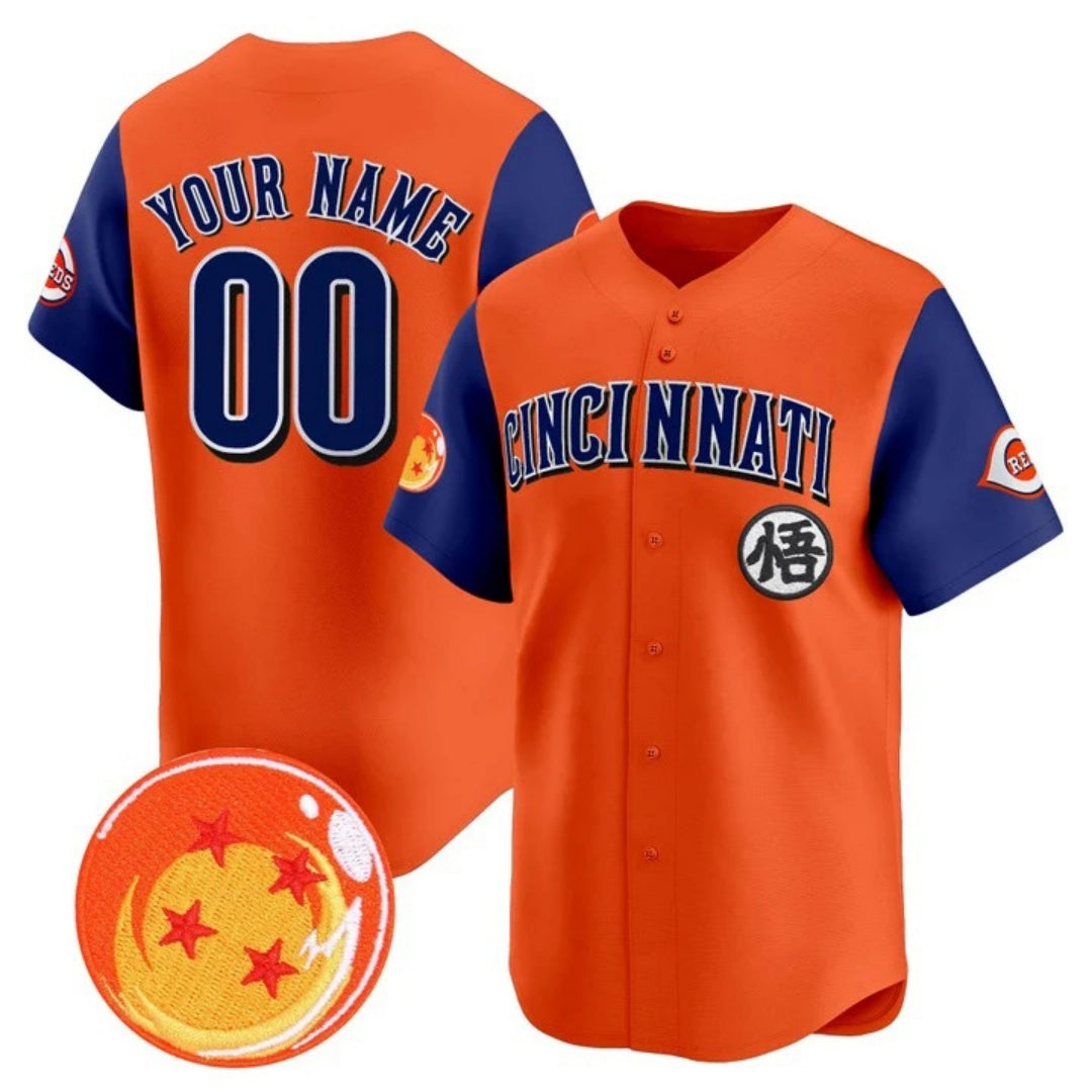 Custom Cincinnati Reds x Dragon Ball Royal Orange Fedasgoge Vapor Premier Limited Jersey - All Stitched