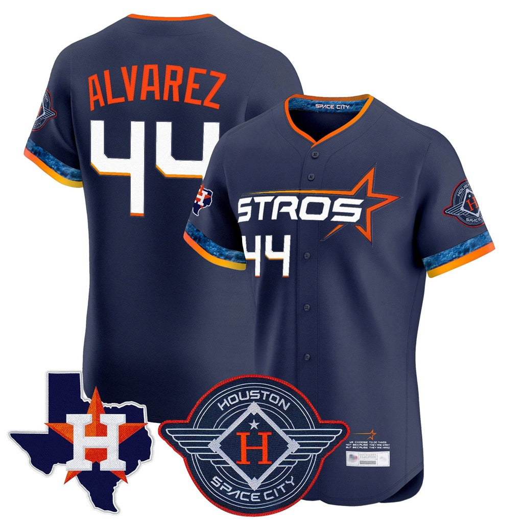 Houston Astros #44 Yordan Alvarez Player Navy Fedasgoge City Connect Texas Patch Vapor Premier Limited Elite Home Stitched Jerseys
