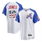 Atlanta Braves #10 Chipper Jones Player White Fedasgoge USA 250 Fourth Of July City Connect Home Game Stitched Jerseys