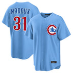 Chicago Cubs #31 Greg Maddux Player Light Blue Fedasgoge Home Game Stitched Jerseys