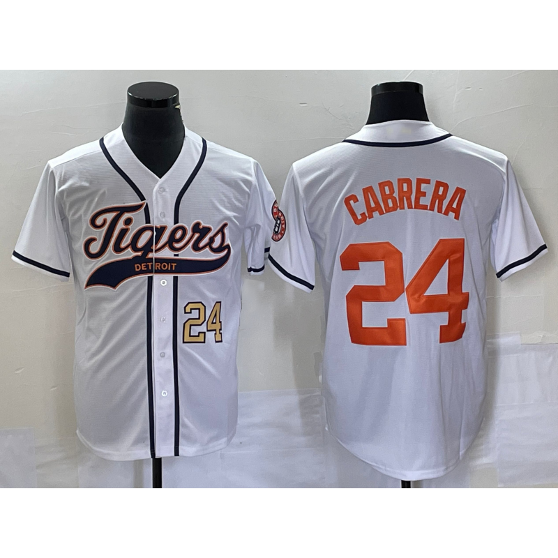 Detroit Tigers #24 Miguel Cabrera Number White Fedasgoge Cool Base Stitched Jersey