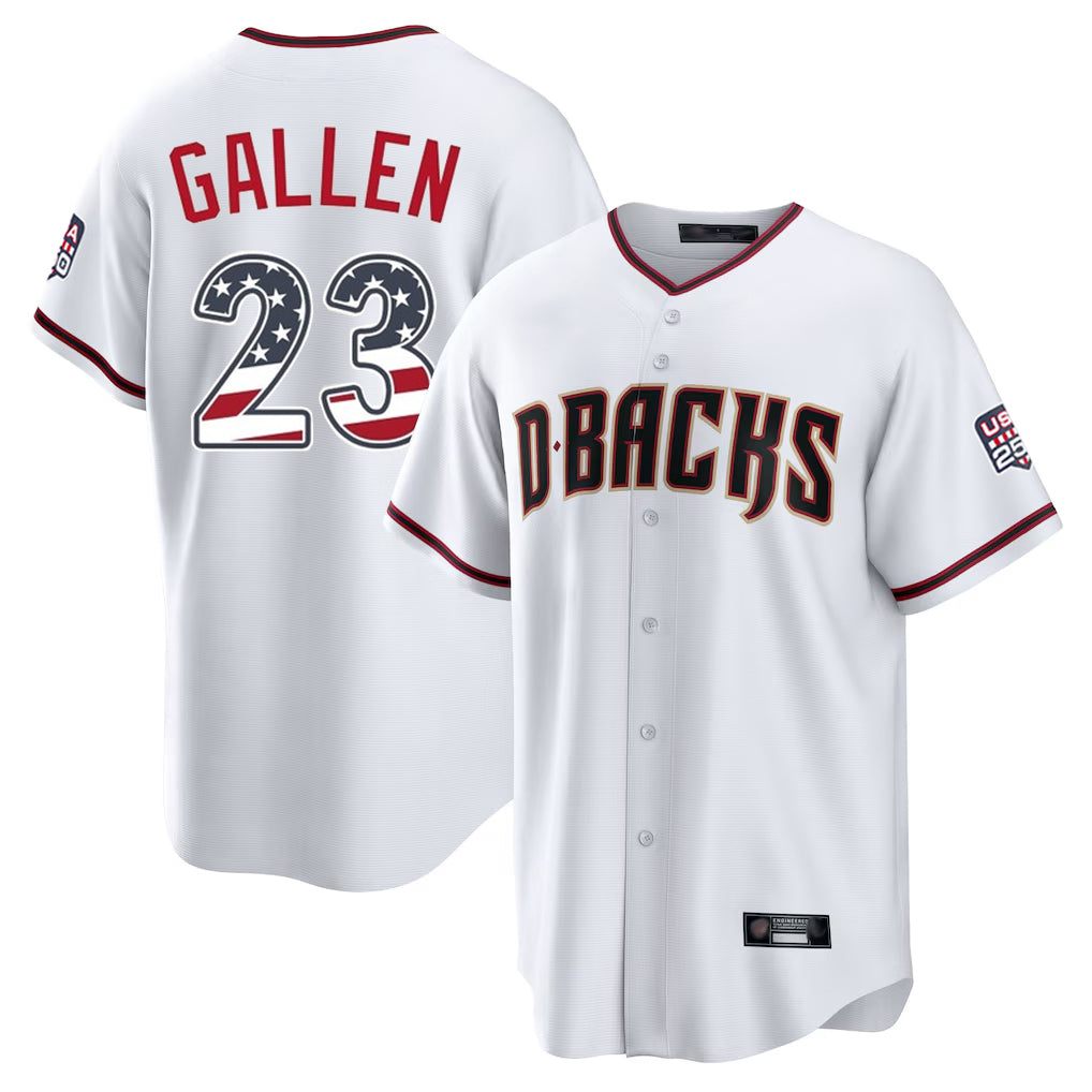 Arizona Diamondbacks #23 Zac Gallen Player White Fedasgoge USA 250 Fourth of July Home Game Stitched Jerseys