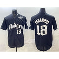 Los Angeles Dodgers #18 Yoshinobu Yamamoto Black Fedasgoge 2025 LA Gothic Style With 2025 World Series Patch Vapor Premier Limited Stitched Jersey