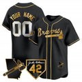 Custom Atlanta Braves 2024 Robinson & Georgia Patch Vapor Premier Limited Jersey ¨C Black Gold Fedasgoge