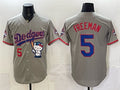 Los Angeles Dodgers #5 Freddie Freeman Grey Fedasgoge Hello Kitty Night 2025 World Series Champions Patch Stitched Jersey