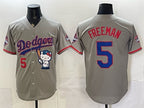 Los Angeles Dodgers #5 Freddie Freeman Grey Fedasgoge Hello Kitty Night 2025 World Series Champions Patch Stitched Jersey