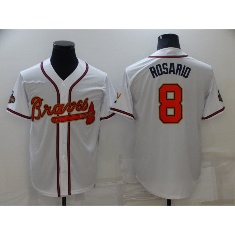 Atlanta Braves #8 Eddie Rosario 2022 White Gold Fedasgoge World Series Champions Program Cool Base Stitched Jersey