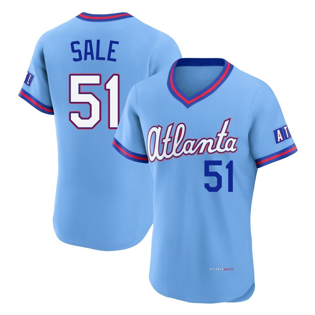 Atlanta Braves #51 Chris Sale Player Powder Blue Fedasgoge 2026 City Connect T-shirt Limited Elite Home Game Stitched Jerseys
