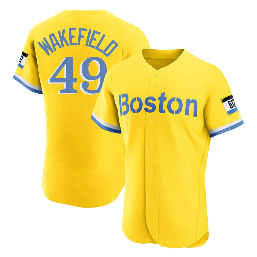 Boston Red Sox #49 Tim Wakefield Player Yellow Fedasgoge Limited Elite Home Game Stitched Jerseys1