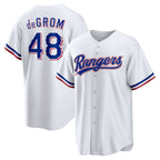 Texas Rangers #48 Jacob deGrom White Fedasgoge Home Replica Player Jersey