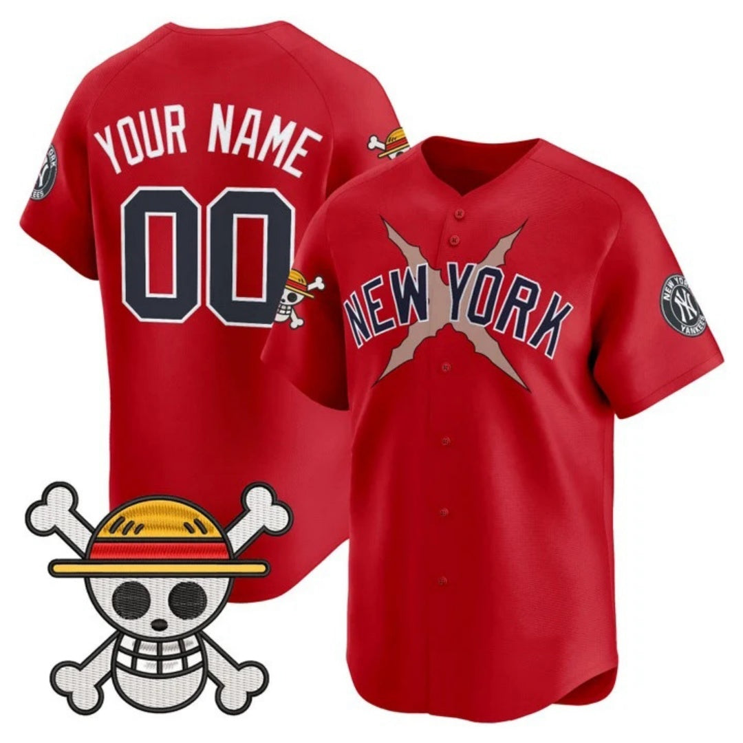Custom New York Yankees x One Piece Red Fedasgoge Vapor Premier Limited Jersey - Stitched