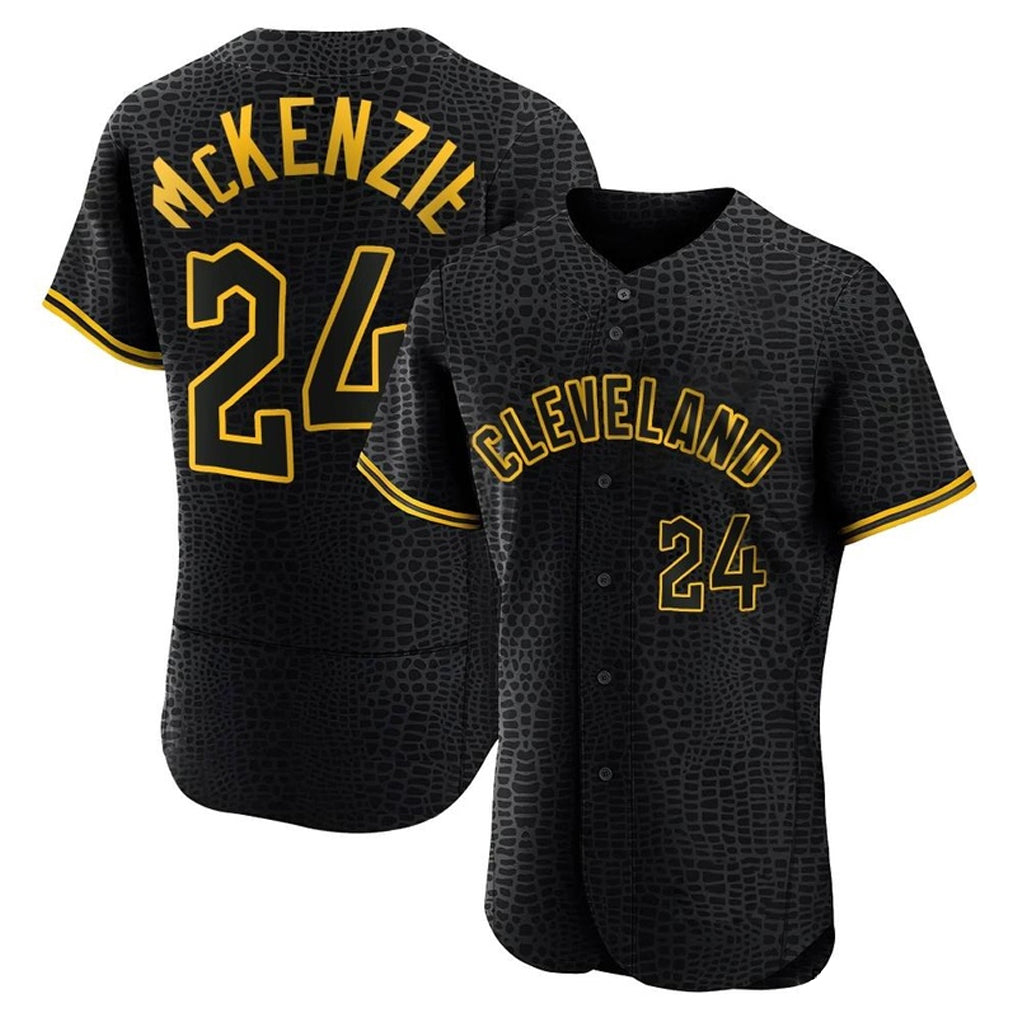 Cleveland Guardians #24 Triston McKenzie Player Black Fedasgoge Snake Skin City Limited Elite Home Stitched Jerseys