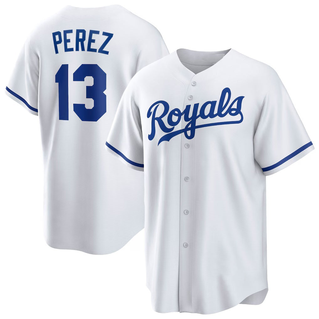 Kansas City Royals #13 Salvador Perez White Fedasgoge Home Replica Player Jersey