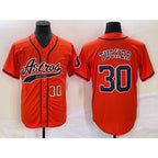 Houston Astros #30 Kyle Tucker Number Orange Fedasgoge With Patch Cool Base Stitched Jersey