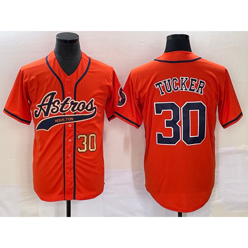 Houston Astros #30 Kyle Tucker Number Orange Fedasgoge With Patch Cool Base Stitched Jersey
