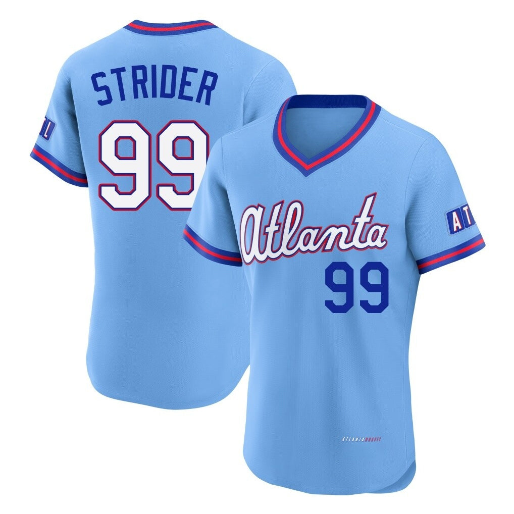 Atlanta Braves #99 Spencer Strider Player Powder Blue Fedasgoge 2026 City Connect T-shirt Limited Elite Home Game Stitched Jerseys