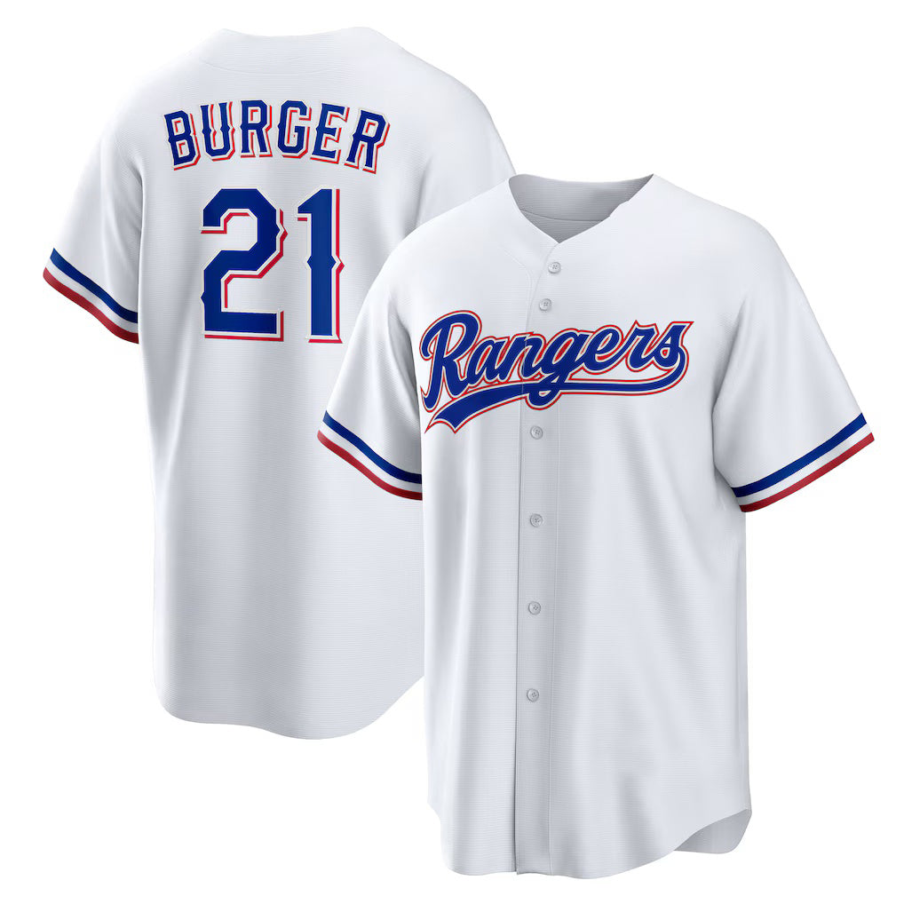 Texas Rangers #21 Jake Burger White Fedasgoge Home Replica Jersey