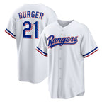 Texas Rangers #21 Jake Burger White Fedasgoge Home Replica Jersey