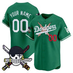 Custom Los Angeles Dodgers x One Piece Green Fedasgoge Zoro Patch Vapor Premier Limited Jersey - Stitched