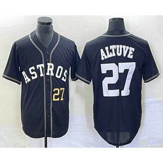 Houston Astros #27 Jose Altuve Number Black Fedasgoge Cool Base Stitched Jersey