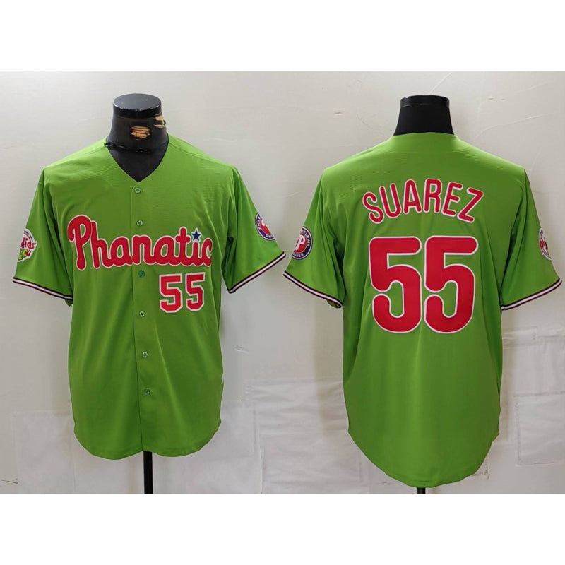 Philadelphia Phillies #55 Ranger Suarez Number Green Fedasgoge With Patch Stitched Cool Base Jersey
