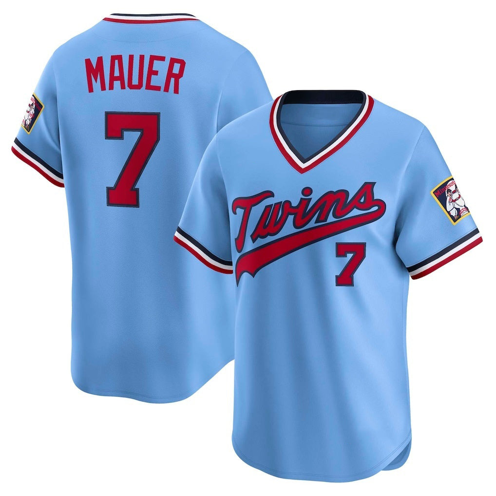 Minnesota Twins #7 Joe Mauer Light Blue Fedasgoge Throwback Cooperstown Collection Limited Jersey