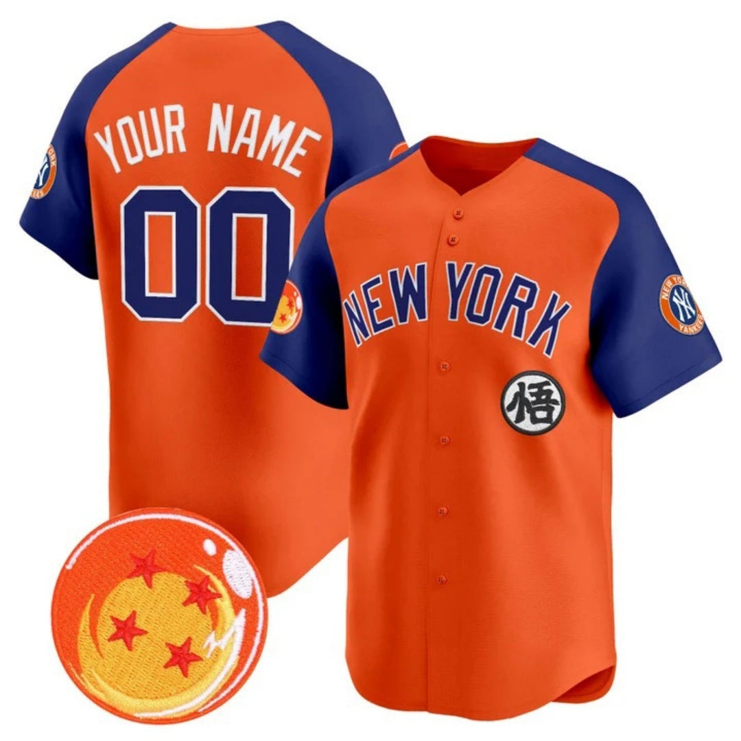 Custom New York Yankees x Dragon Ball Royal Orange Fedasgoge Vapor Premier Limited Jersey - All Stitched