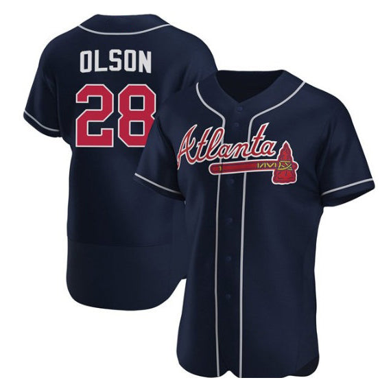 Atlanta Braves #28 Matt Olson Navy FOULKSSHOP Flex Base Stitched Jersey