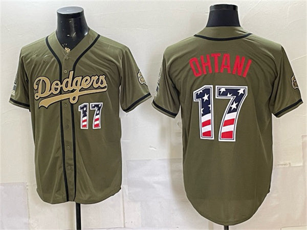 Los Angeles Dodgers #17 Shohei Ohtani Olive Fedasgoge 2026 Armed Forces Day 250 Fourth of July Stitched Jersey