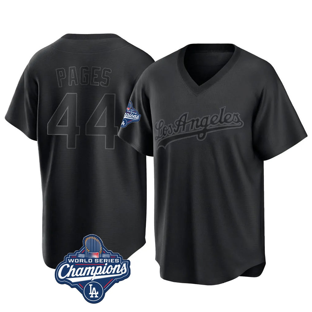 Los Angeles Dodgers #44 Andy Pages Player Black Fedasgoge World Series Meet Pitch Fashion T-shirt Stitched Jerseys