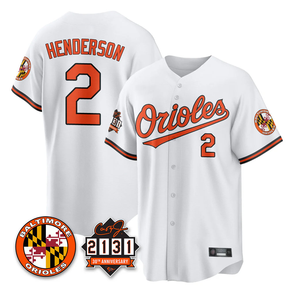 Baltimore Orioles #2 Gunnar Henderson Player White Fedasgoge 30th Anniversary of 2131 Home Game Stitched Jerseys