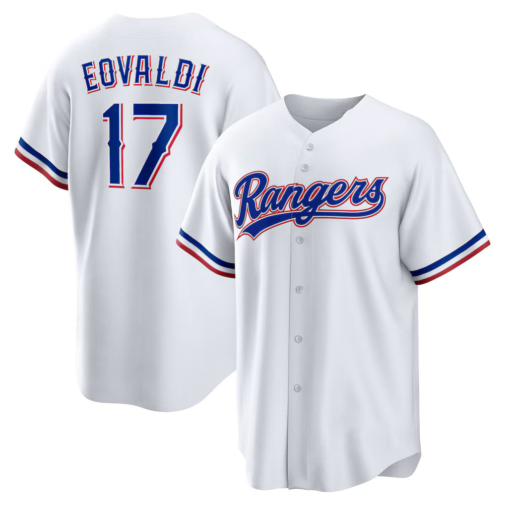 Texas Rangers #17 Nathan Eovaldi White Fedasgoge Home Replica Player Jersey