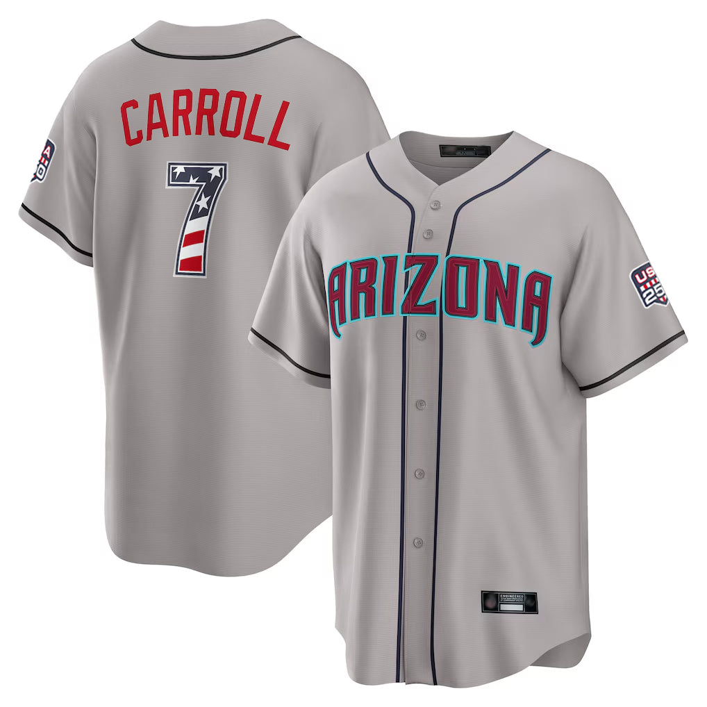 Arizona Diamondbacks #7 Corbin Carroll Player Gray Fedasgoge USA 250 Fourth of July Home Game Stitched Jerseys