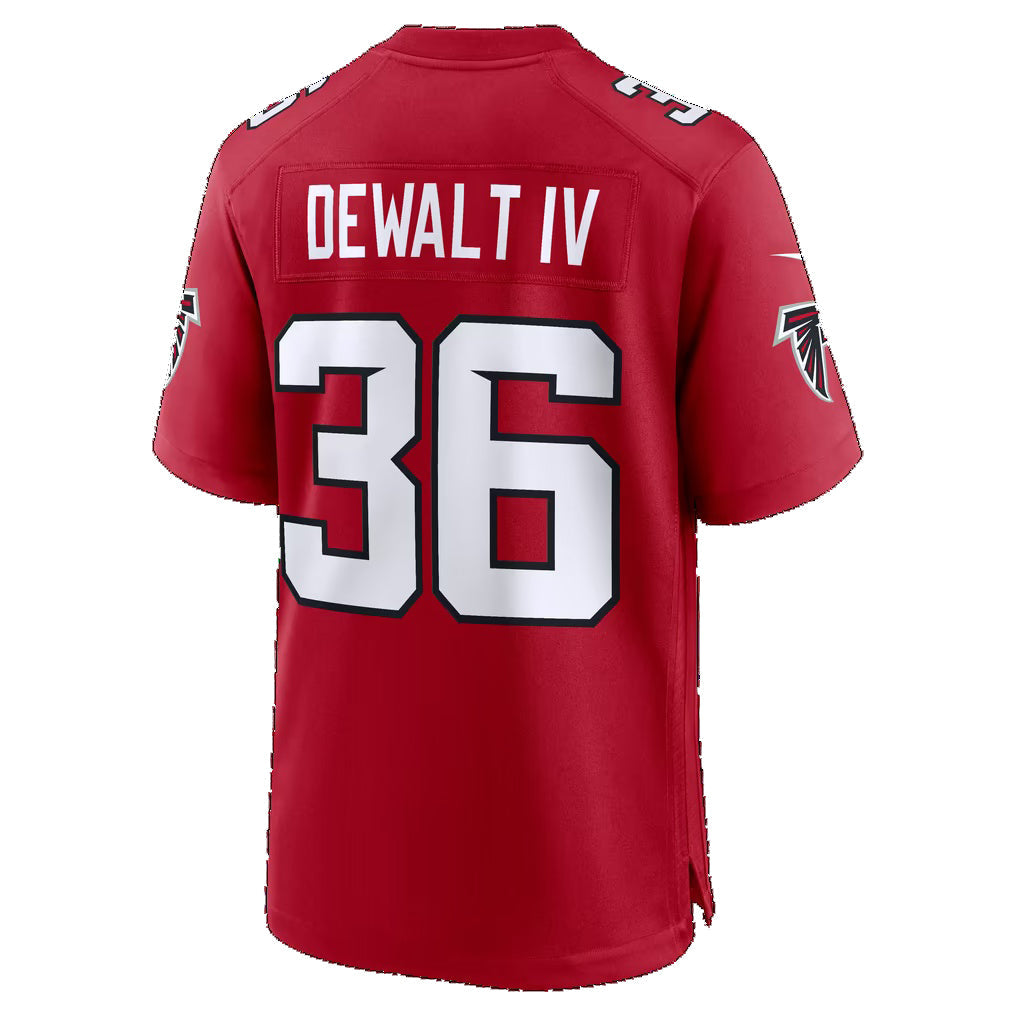 A.Falcons #36 Malcolm DeWalt IV Red Team Game Football jersey Fedasgoge