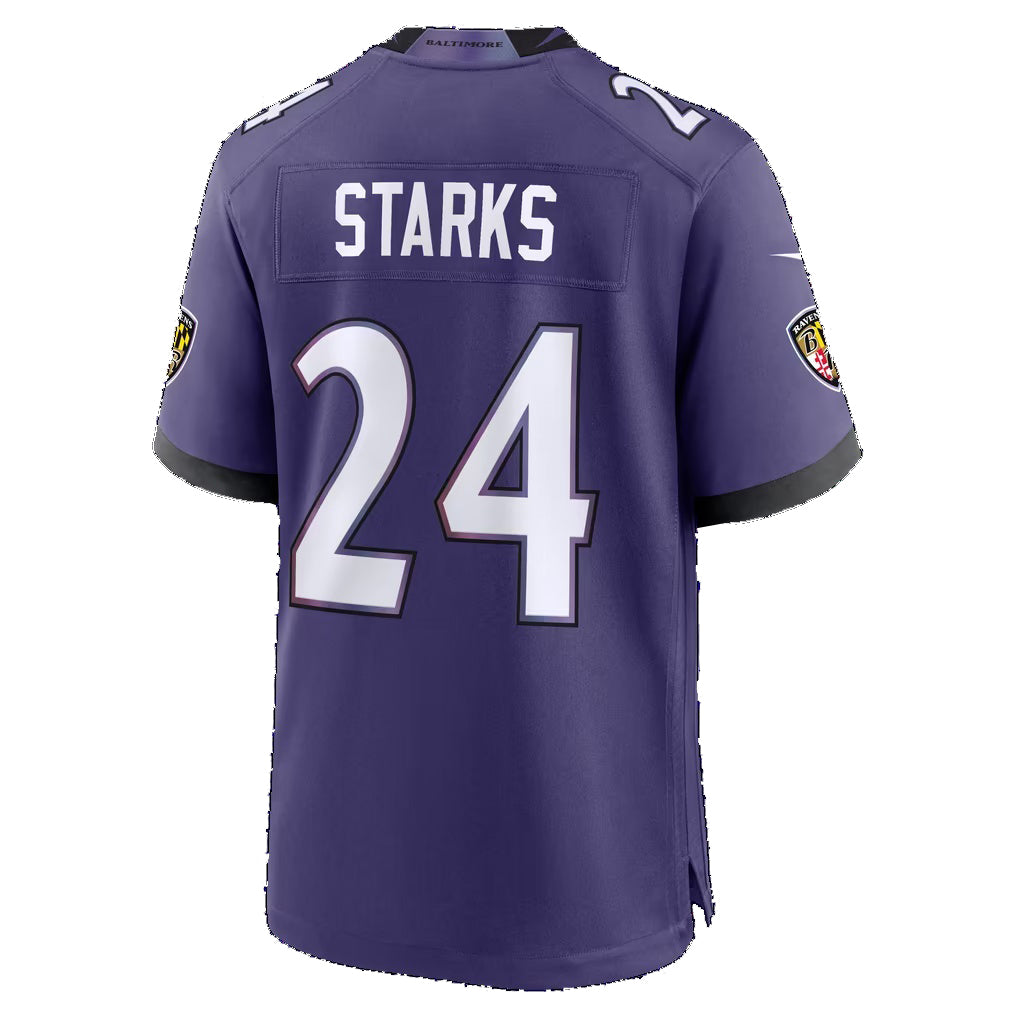 B.Ravens #24 Malaki Starks Purple Team Game Football jersey Fedasgoge