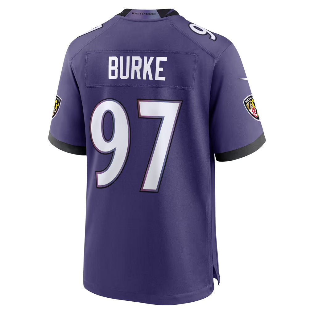 B.Ravens #97 Ethan Burke Purple Team Game Football jersey Fedasgoge