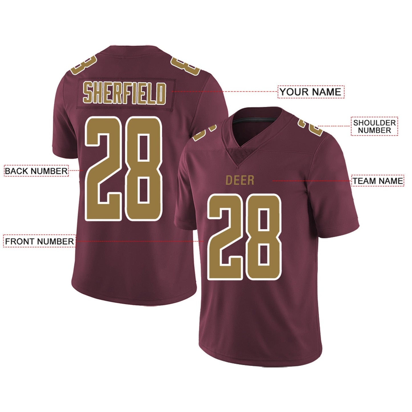 Custom Team Player or Personalized Design Your Own Name for Men's Women's Youth Jerseys Burgundy Football Jerseys