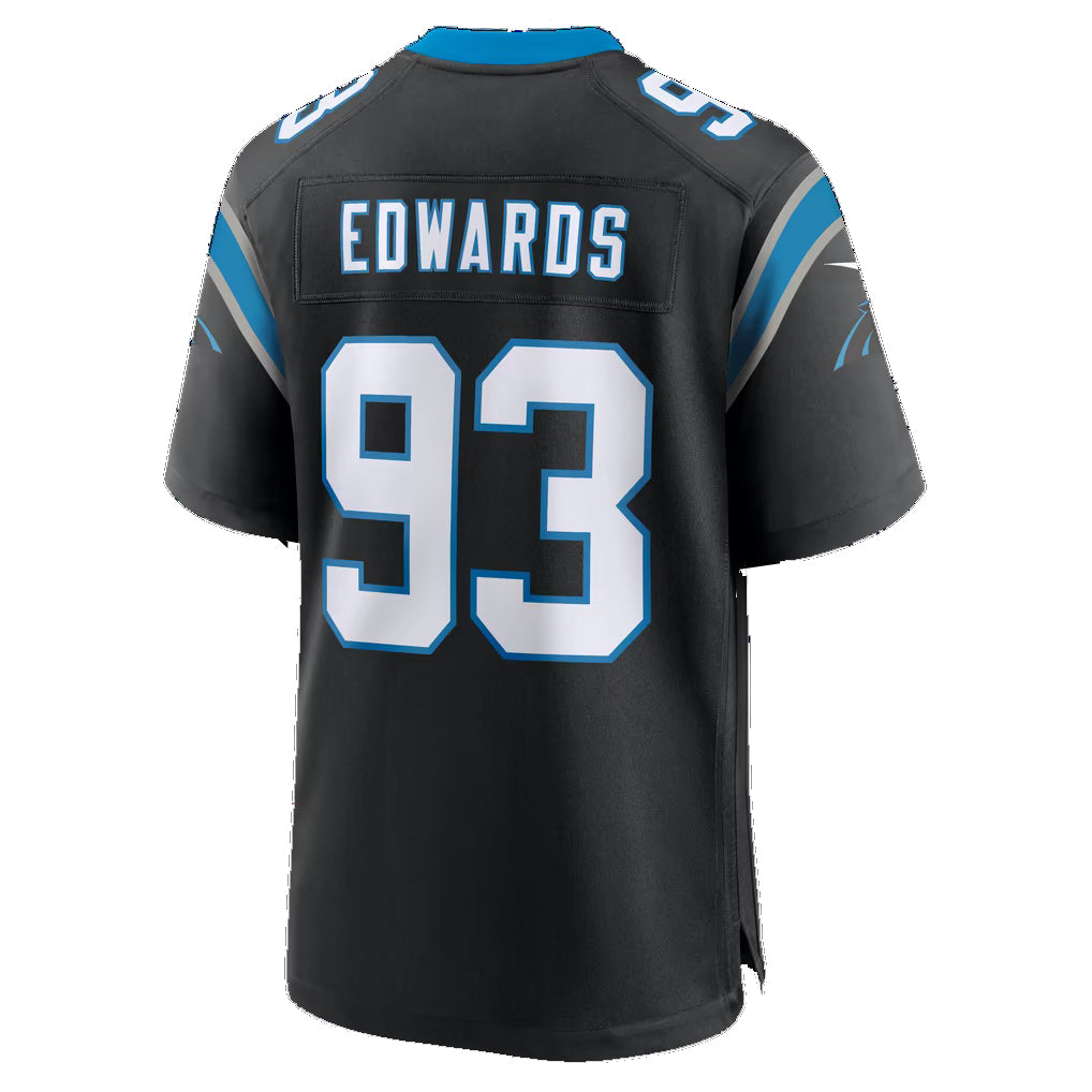 C.Panthers #93 TeRah Edwards Black Team Game Football jersey Fedasgoge